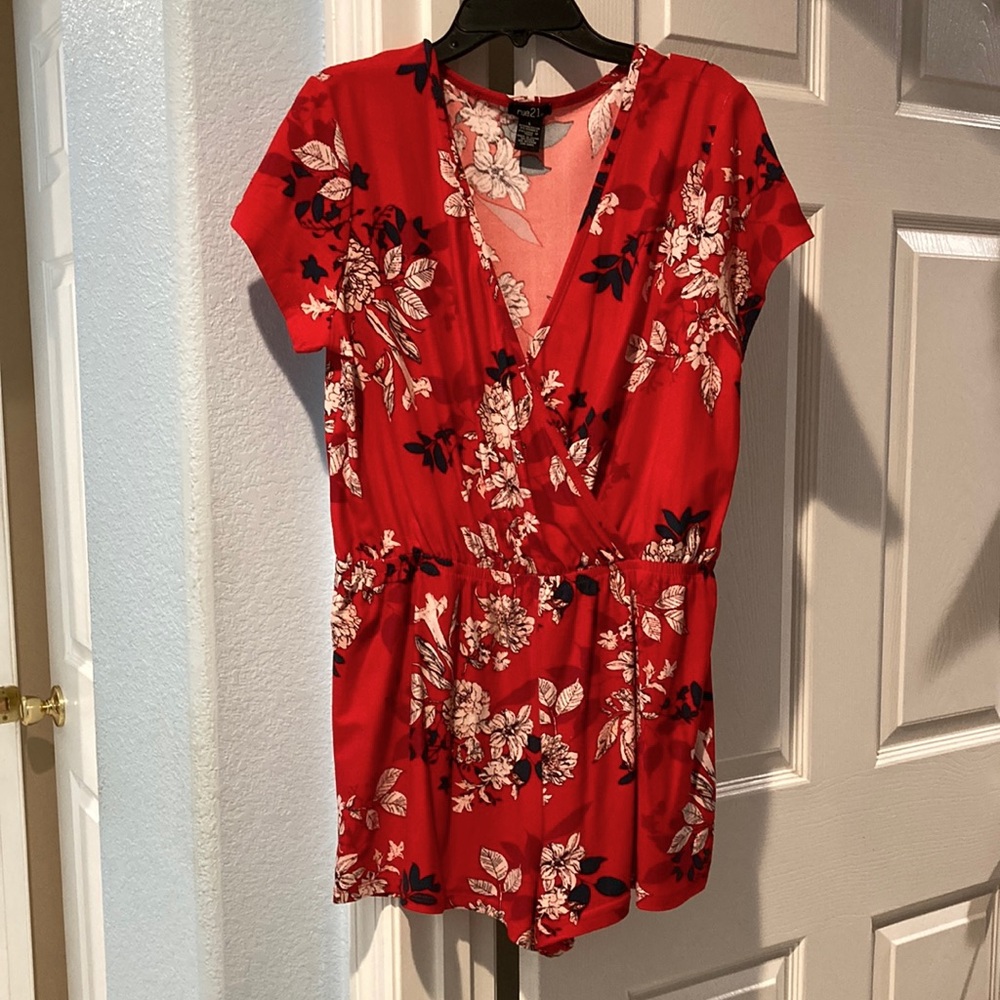 Red Floral Short Sleeve Romper